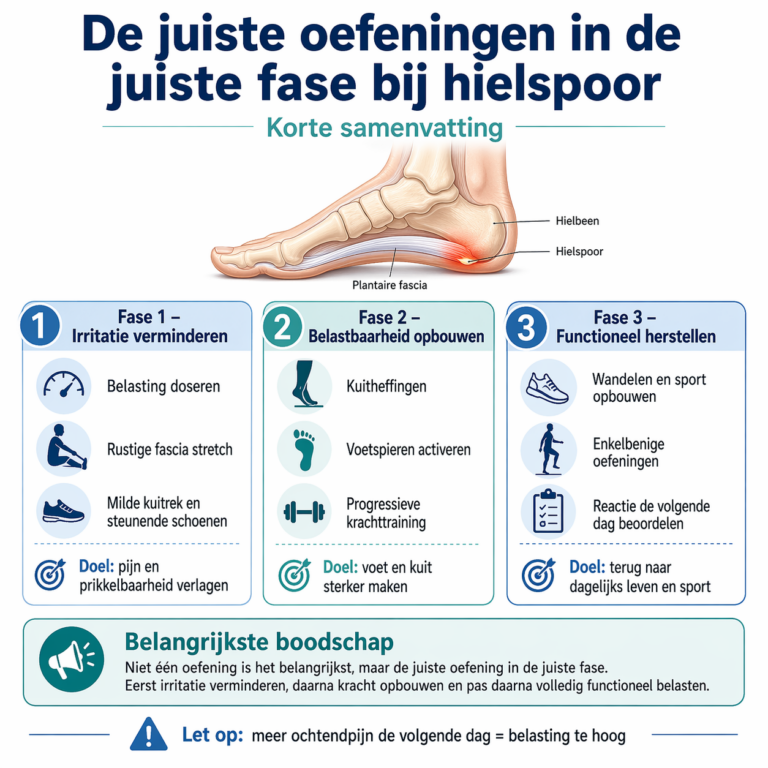 schematisch overzicht welke oefeningen in welke fase bij hielspoor